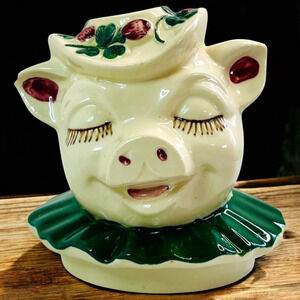 Shawnee Pig Cookie Jar Lid Head Only Winnie Girl Vintage Replacement Chip READ